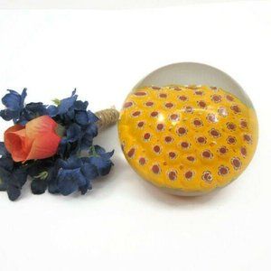 CLEARANCE.Paperweight Milliifiori Art Glass Yellow